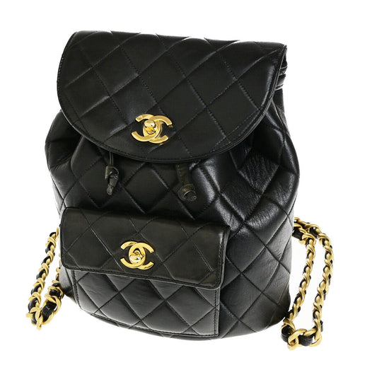 CHANEL CC Logo Matelasse Chain Backpack Bag Leather Black GHW Vintage 325RK673