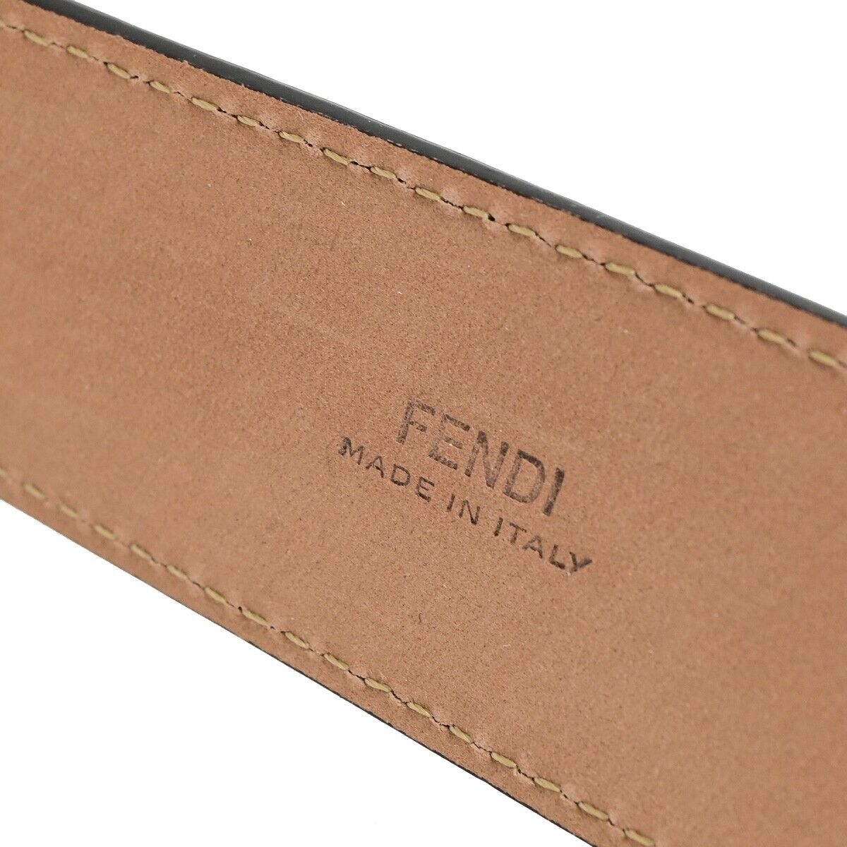 FENDI Logo Zucca Pattern Belt Buckle Leather #80/32 Black Brown SHW 37YF076