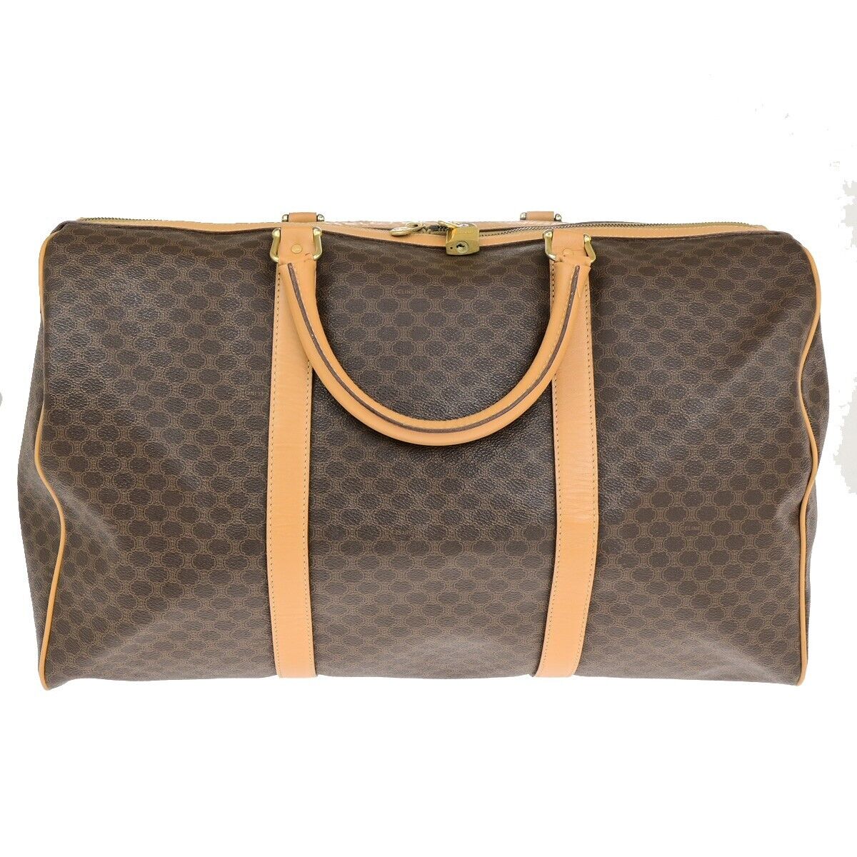 CELINE Logo Macadam Pattern Travel Hand Bag PVC Leather Brown GHW 65ED371