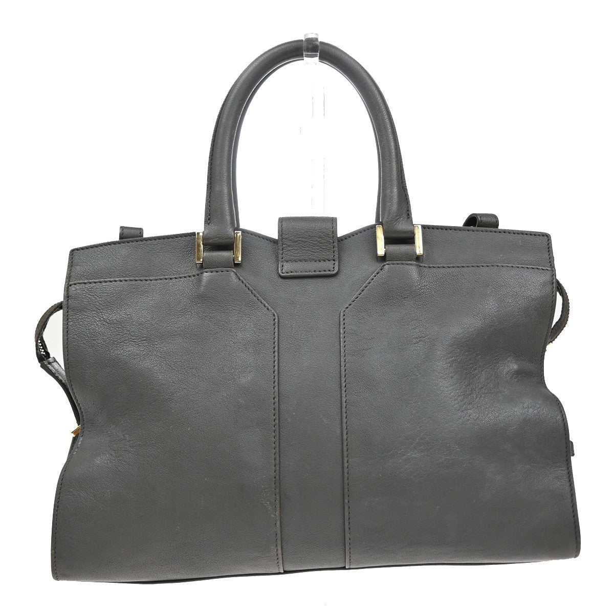 YVES SAINT LAURENT YSL 2Way Cabas Chyc Hand Shoulder Bag Leather Gray 35KA727