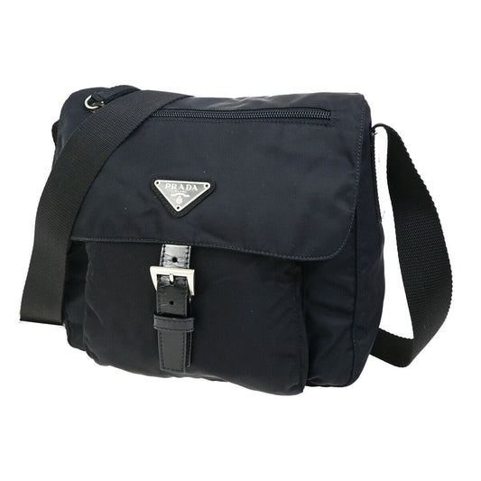PRADA Logo Tessuto Shoulder Bag Nylon Leather Black SHW Italy 35YG487