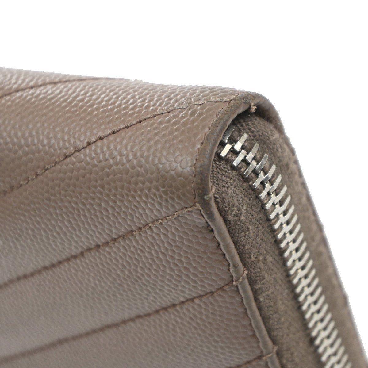 SAINT LAURENT YSL Logo Zipper Around Long Wallet Leather Beige SHW 64KP337