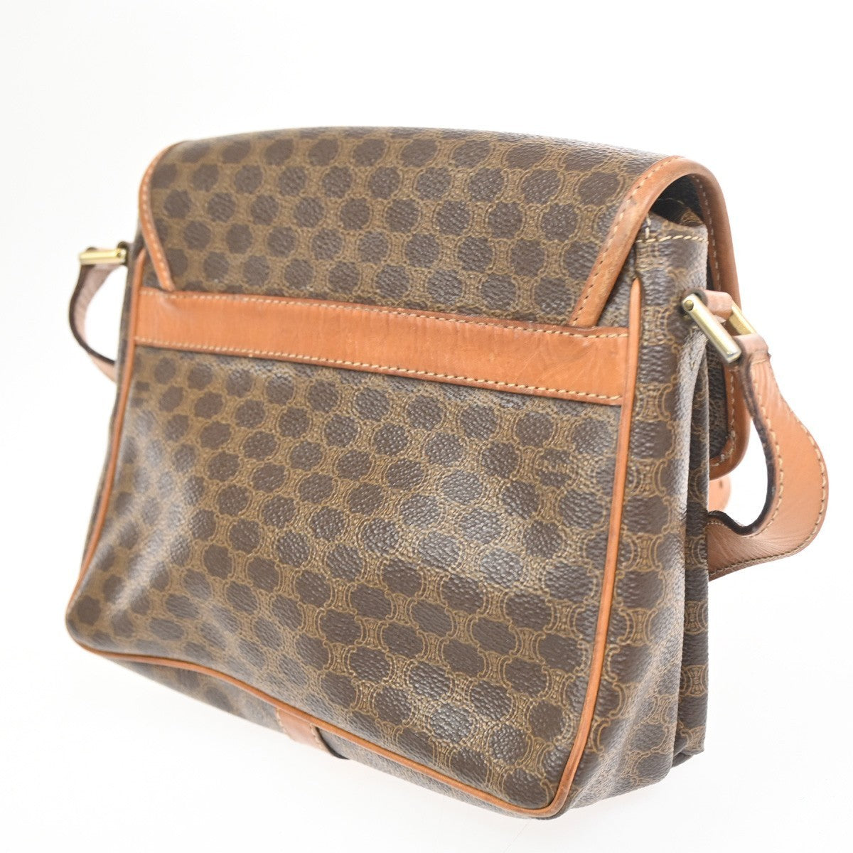 CELINE Logo Macadam Pattern Shoulder Bag PVC Leather Brown Italy GHW 30KC524