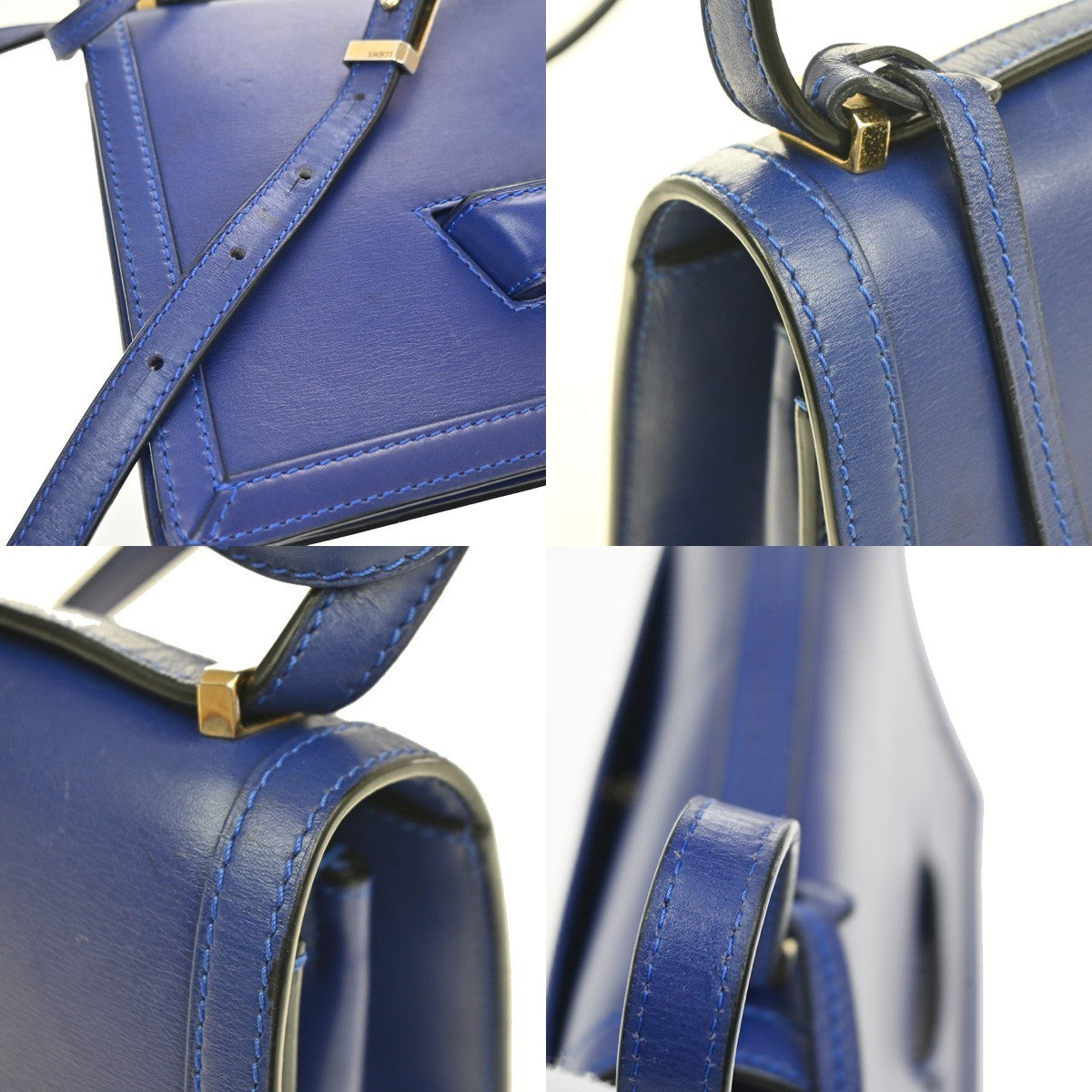 LOEWE Logo Barcelona Mini Shoulder Hand Bag Leather Blue GHW Spain 76KP582