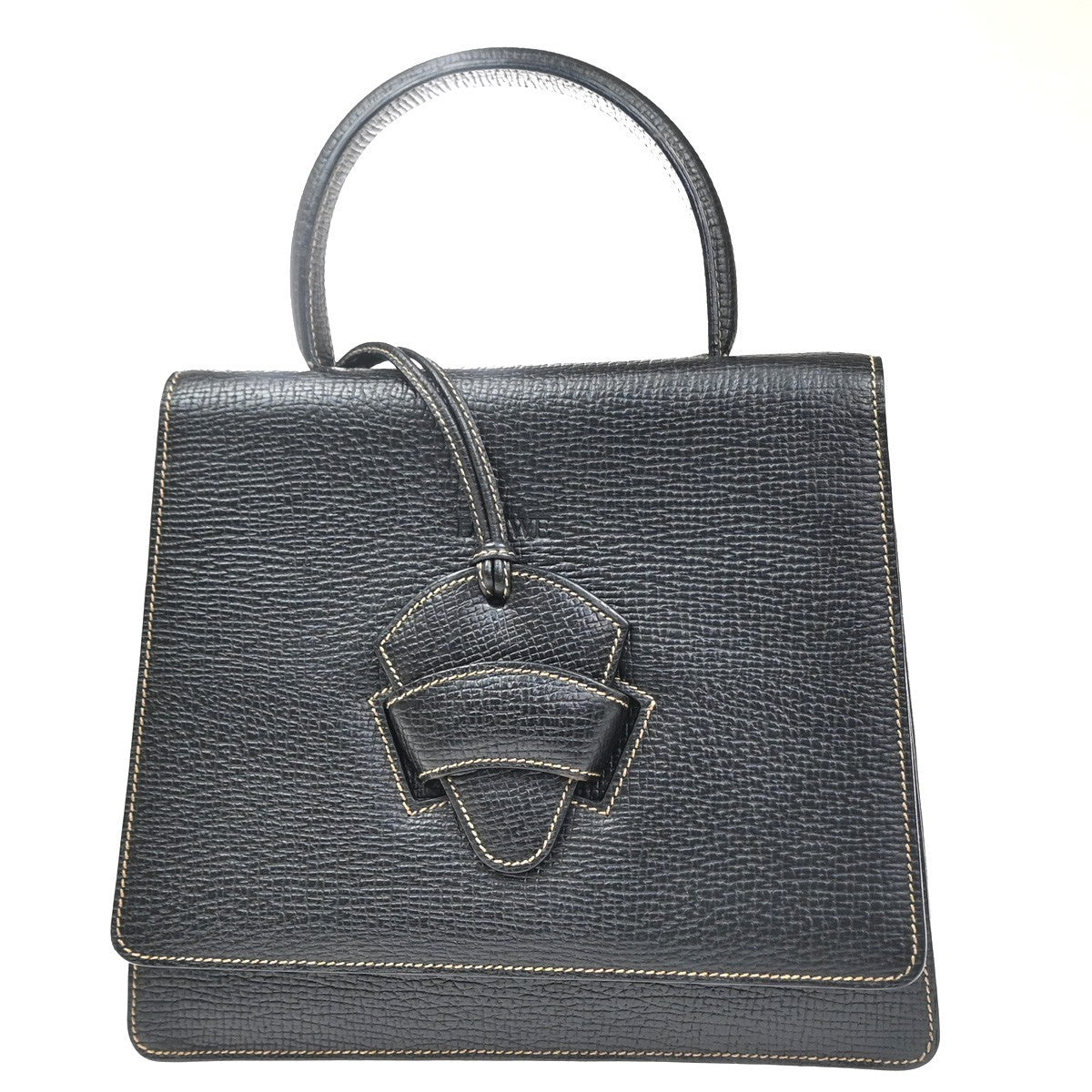 LOEWE Logo Barcelona Shoulder Hand Bag Leather Black GHW Spain 87YH942