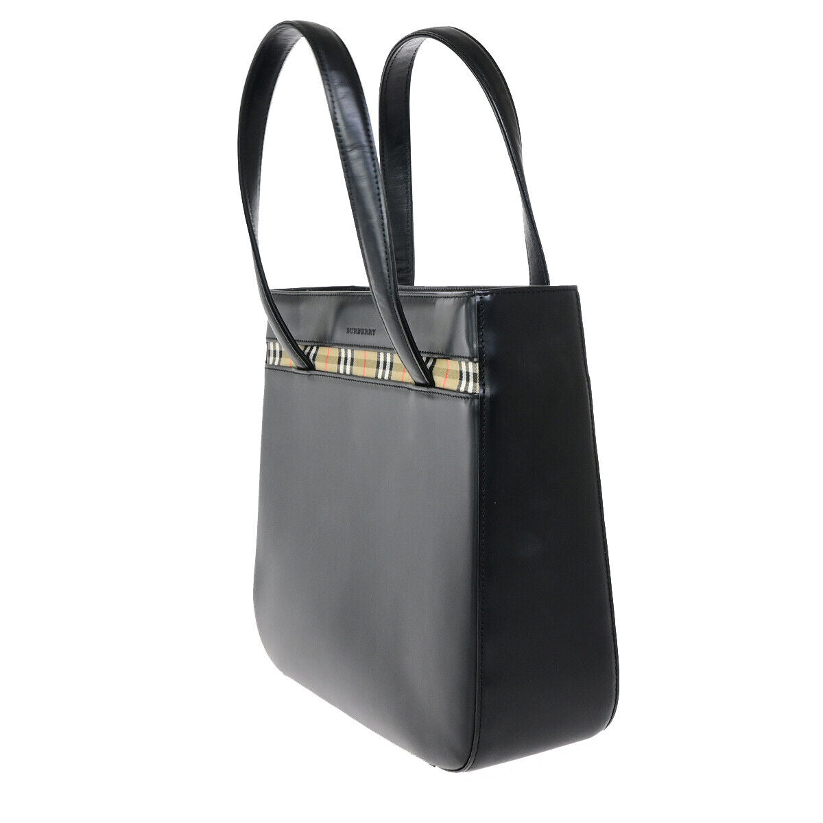 BURBERRY Logo Hand Tote Bag Nova Check Leather Black SHW 62SJ434