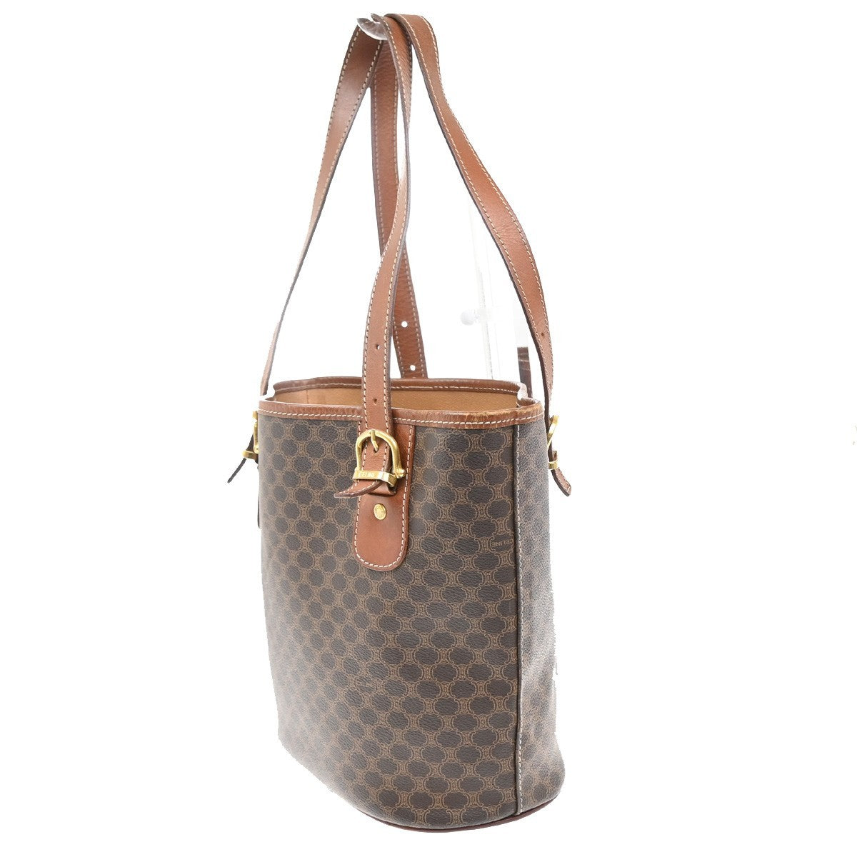 CELINE Logo Macadam Pattern Shoulder Bag PVC Leather Brown Italy Gold 04FC142