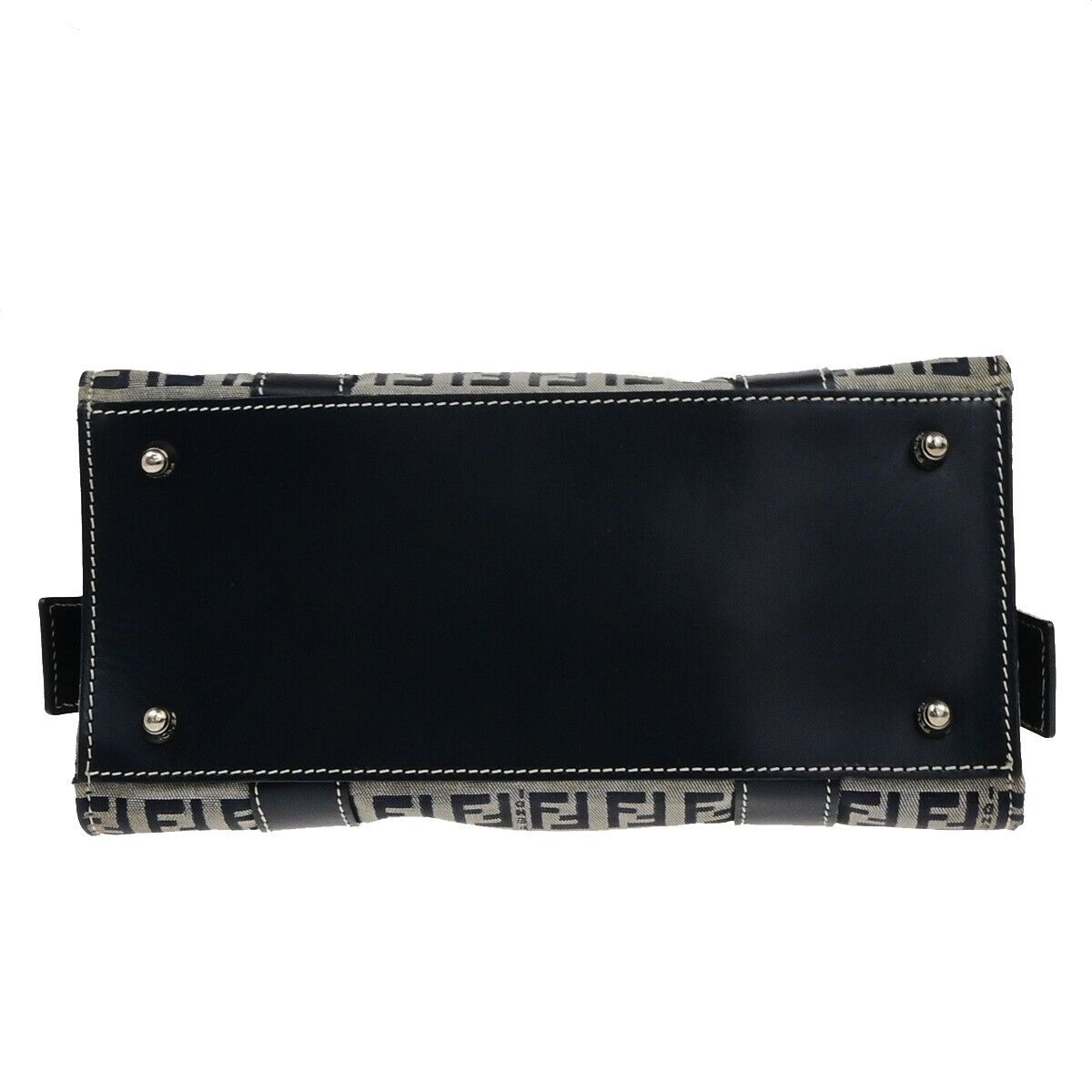 FENDI Logo Zucca Pattern Shoulder Bag Canvas Leather Navy Blue Italy 83KA549