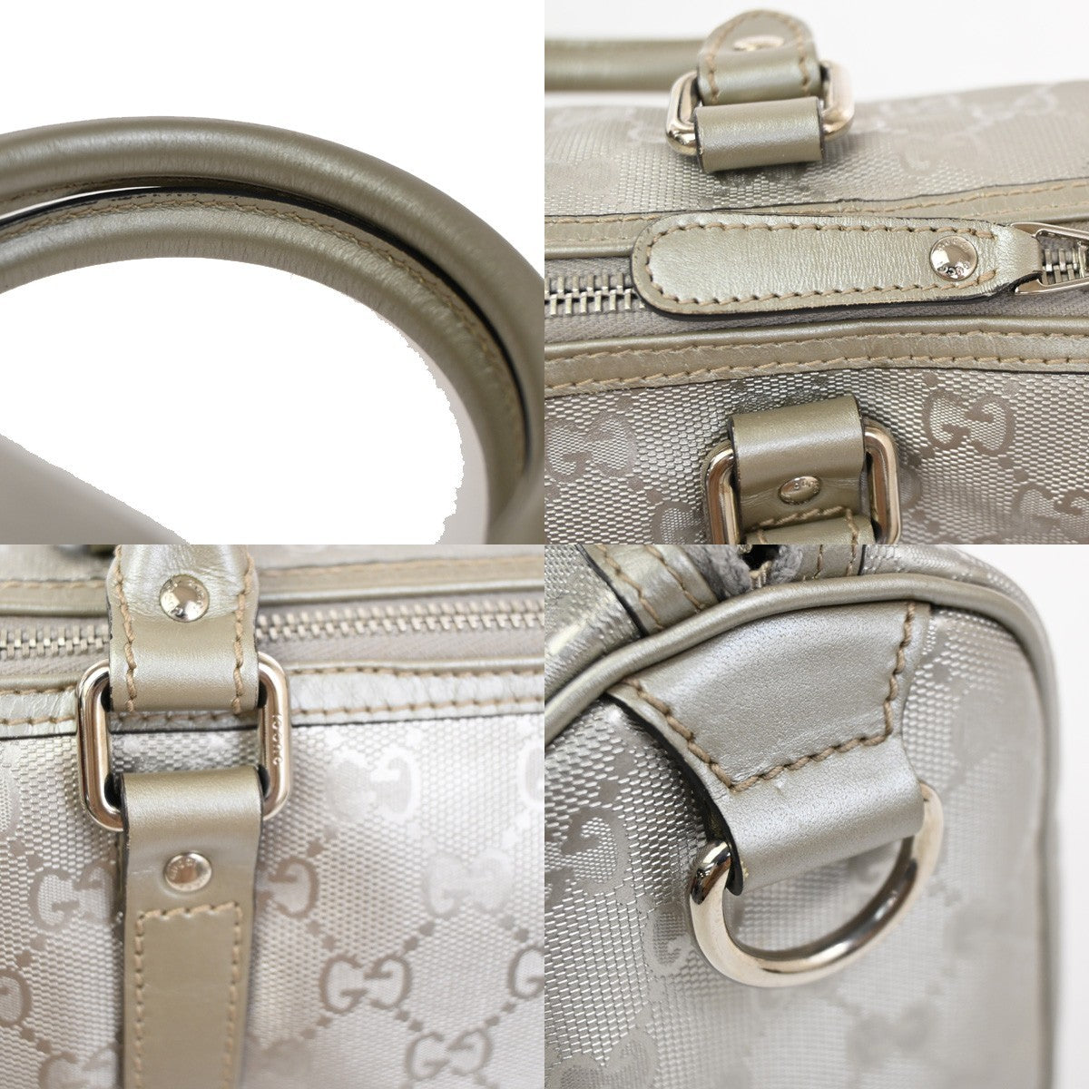 GUCCI Logo Imprime GG Pattern Hand Tote Bag PVC Leather Silver Italy SHW 89KC688