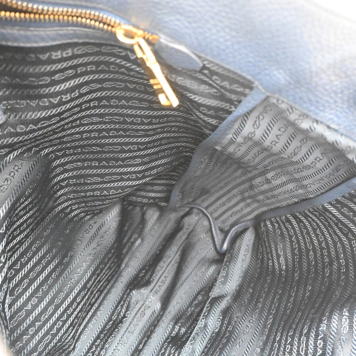 PRADA Vitello Daino 2Way Tote Hand Bag Leather Bluette Navy Blue GHW 77CA831