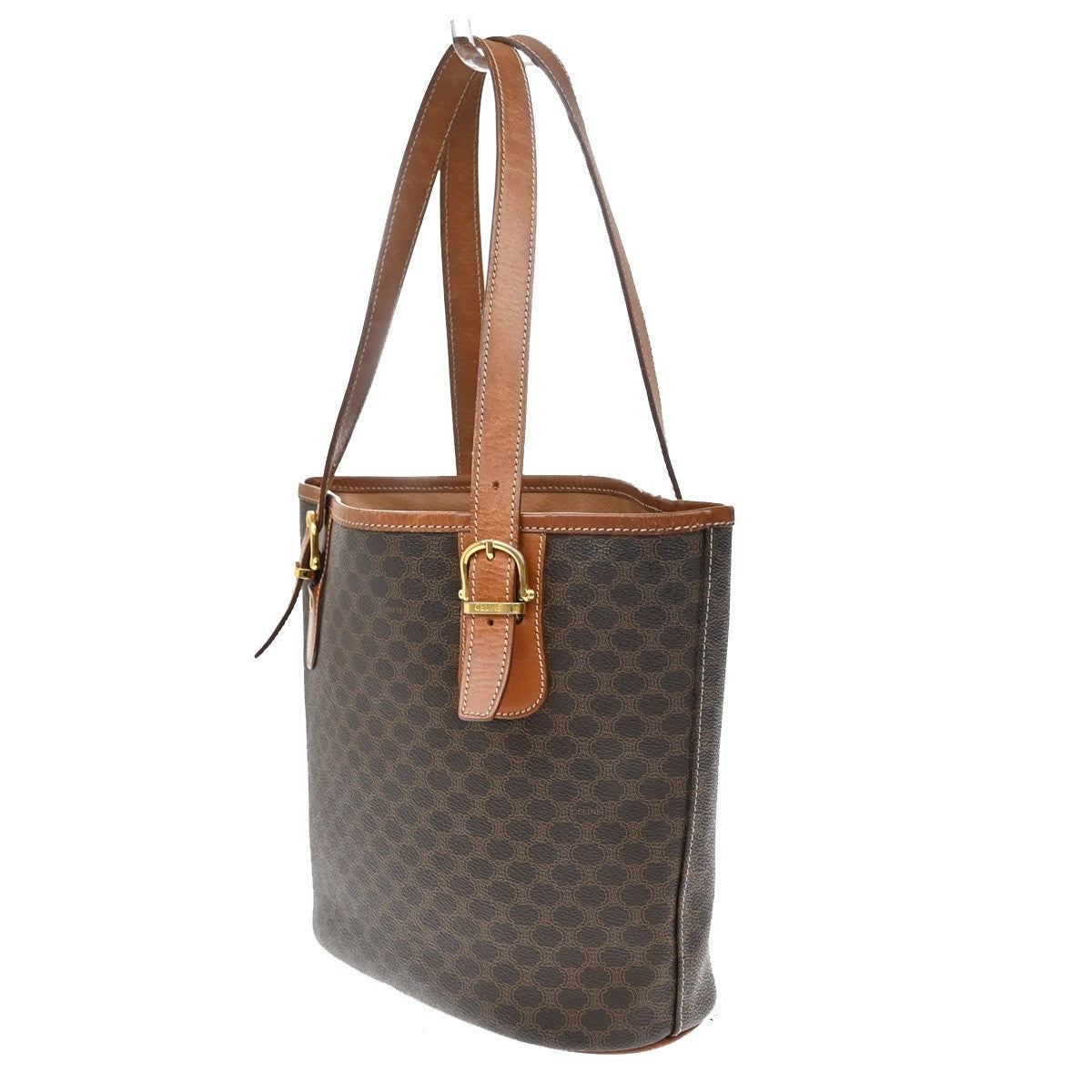 CELINE Logo Macadam Pattern Shoulder Tote Bag PVC Leather Brown GHW 67KP100