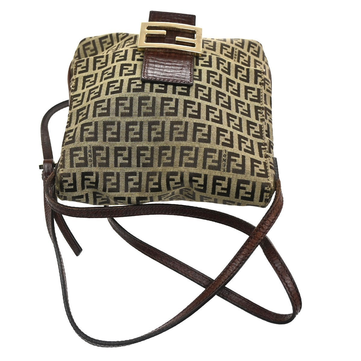 FENDI Zucca Zucchino Pattern Shoulder Bag Canvas Leather Brown Italy 82RL762