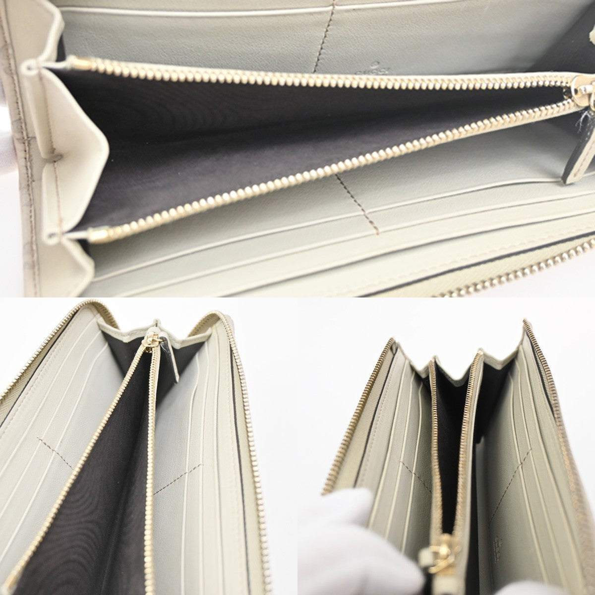 GUCCI Logo Guccissima GG Pattern Heart Long Zipper Wallet Leather Beige 05KC155