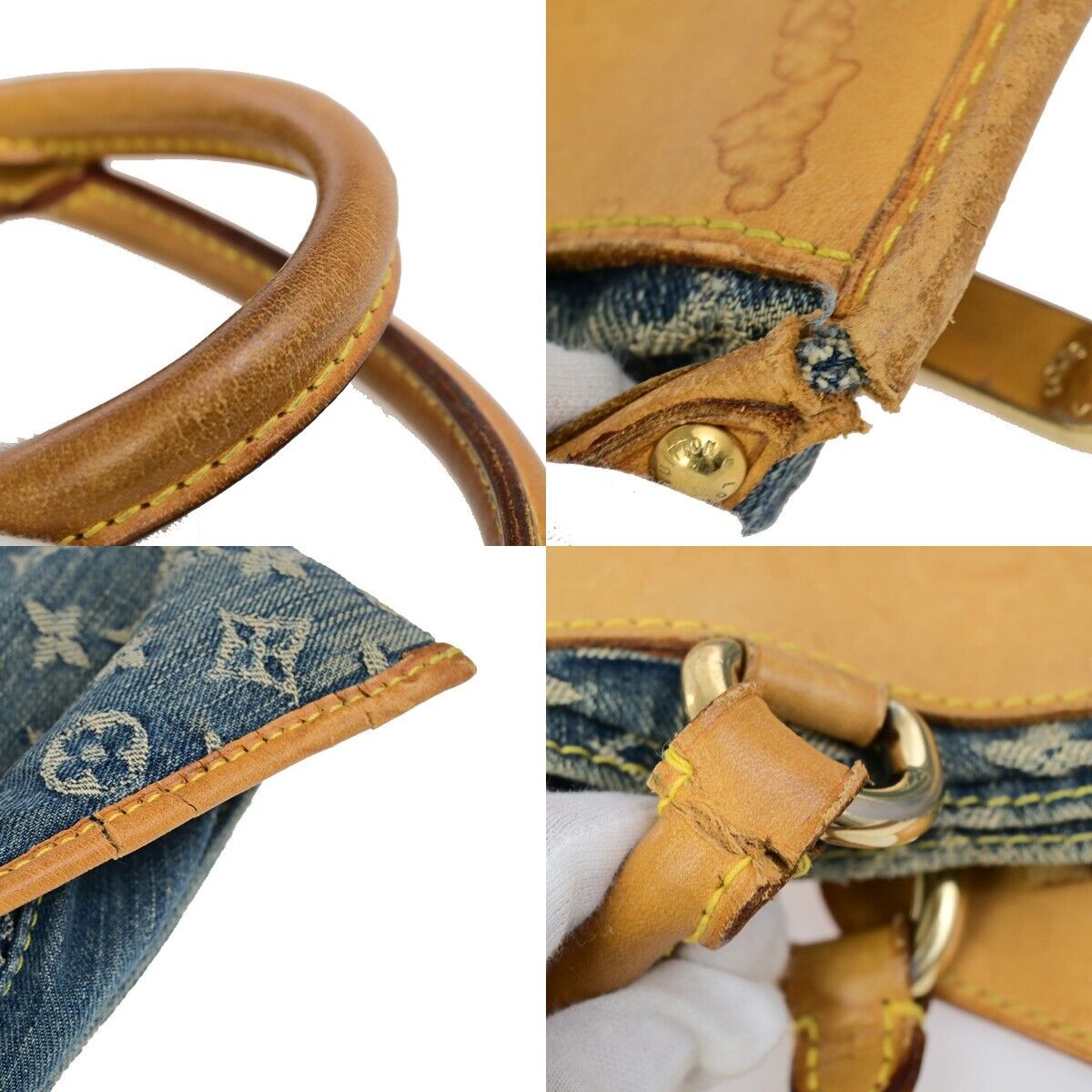 LOUIS VUITTON Flat Shopper Hand Bag Monogram Denim Leather Blue M95018 94EC948