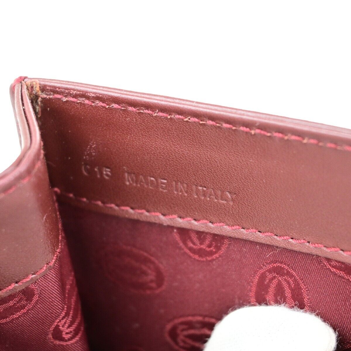 CARTIER 2C Logos Hand Bag Leather Burgundy Gold-Plated Made In Italy 76RK751