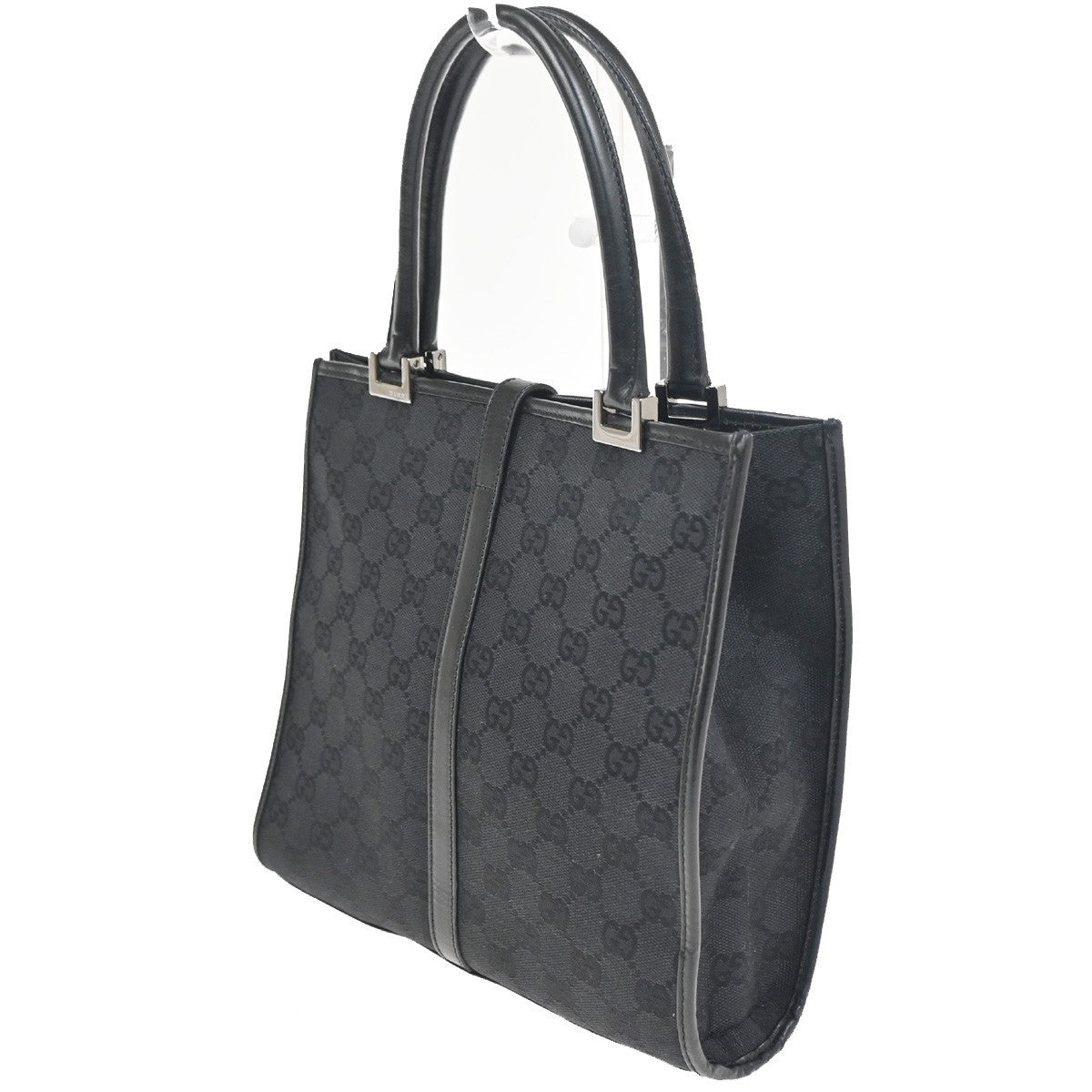 GUCCI Jackie GG Top Handle Tote Hand Bag Canvas Leather Black SHW Italy 30RL903