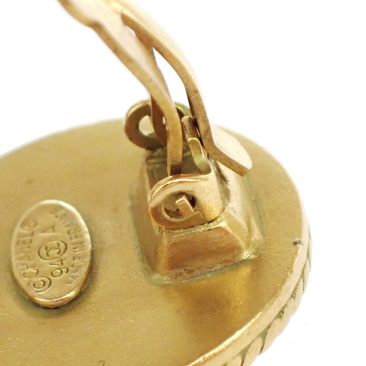 CHANEL CC Logo Button Round Earrings 94A Clip-On GHW France Accessory 12RJ627