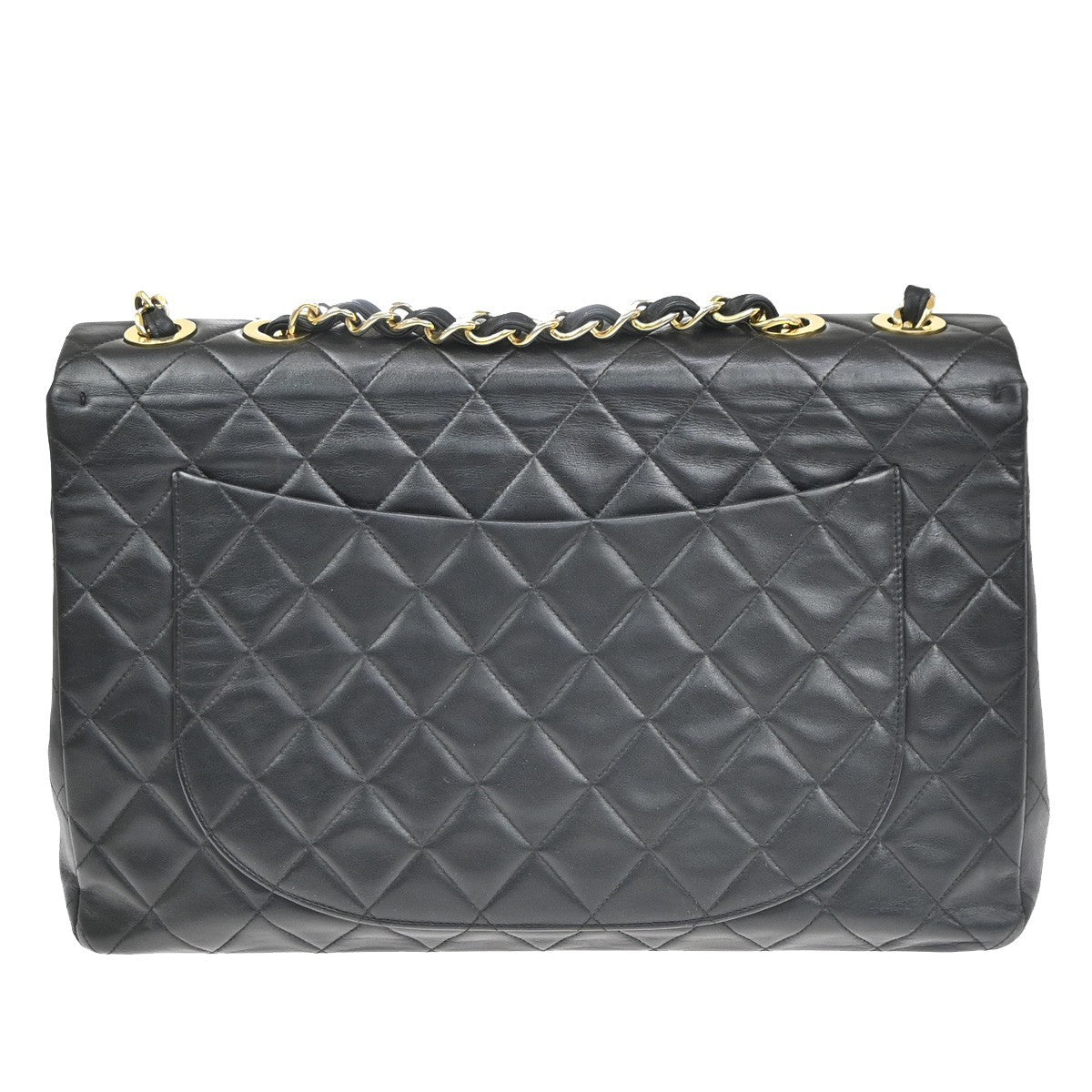 CHANEL Maxi Jumbo Matelasse 34 Chain Shoulder Bag Leather Black Vintage 865RP181