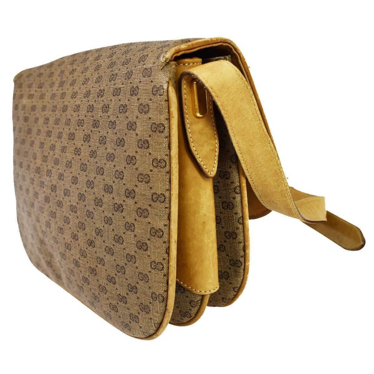 GUCCI Logo GG Pattern Shoulder Bag Leather Brown Gold Made In Italy 68YC146