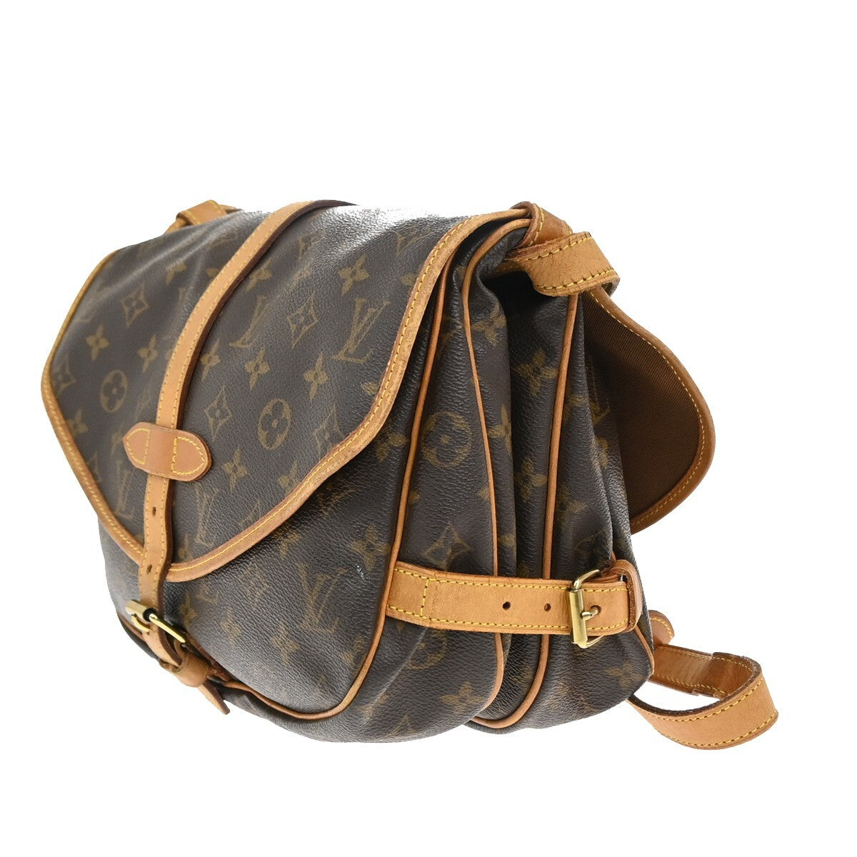 LOUIS VUITTON Logo Saumur 30 Shoulder Bag Monogram Leather Brown M42256 75EE234
