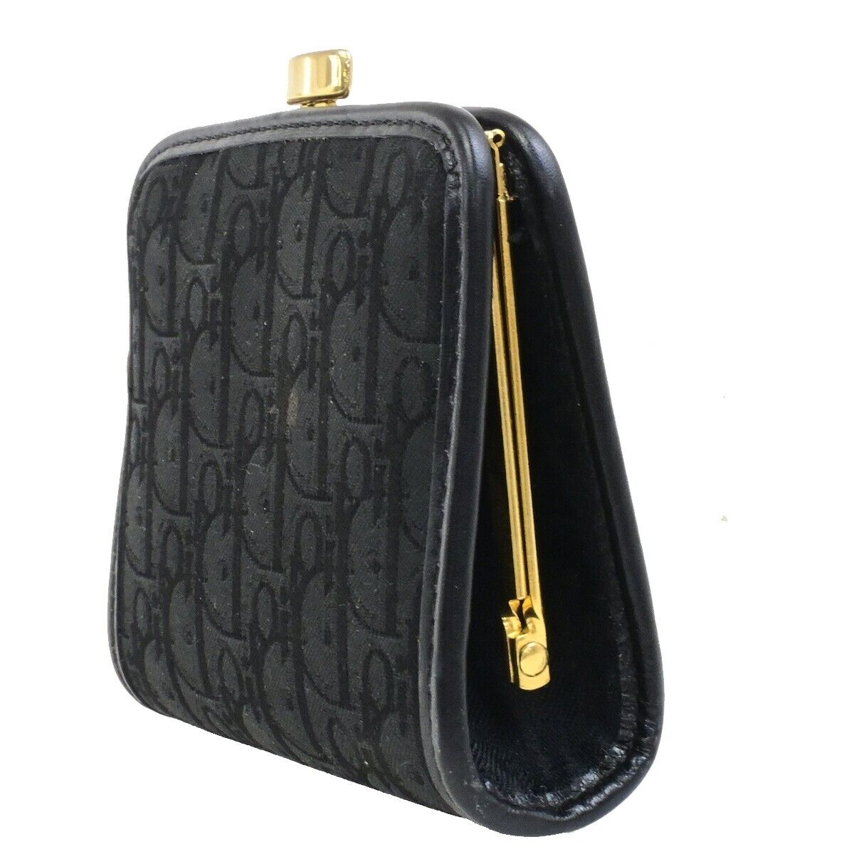 CHRISTIAN DIOR Trotter Coin Case Campact Wallet Canvas Leather Black GHW 07ED936