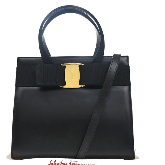 SALVATORE FERRAGAMO Logo Vara 2Way Shoulder Hand Bag Canvas Leather BK 86EF774
