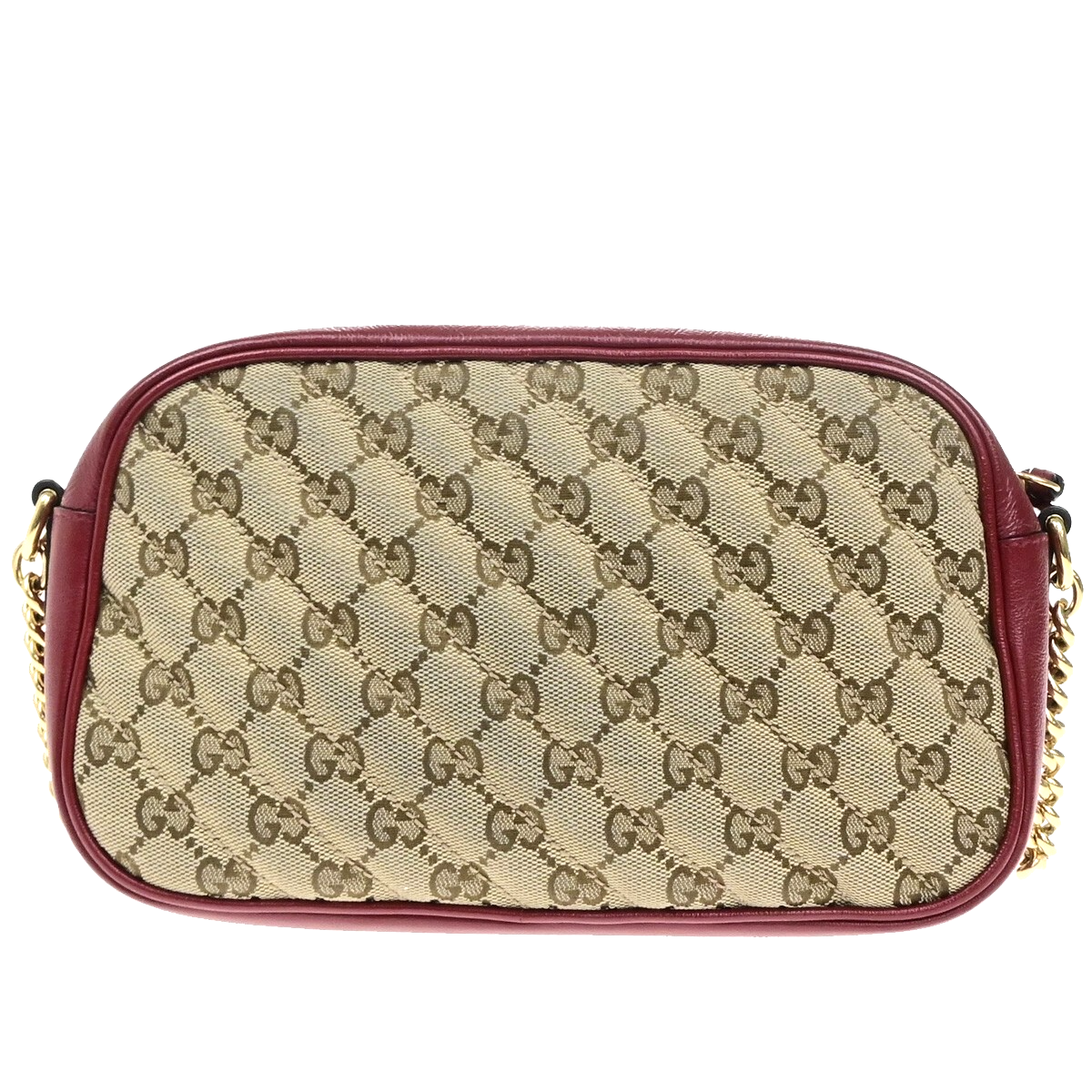 GUCCI Marmont GG Pattern Chain Shoulder Bag Canvas Leather Brown Red 600KB508