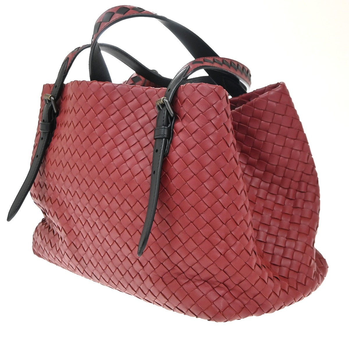BOTTEGA VENETA Logo Intrecciato Shoulder Hand Bag Leather Red Italy 47RF991