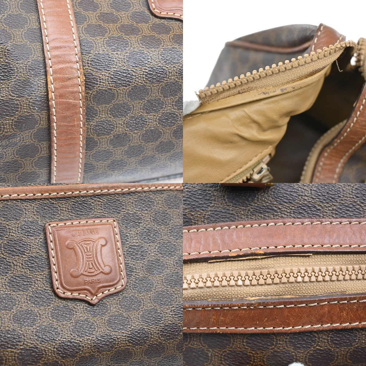 CELINE Logo Macadam Pattern Travel Hand Bag PVC Leather Brown GHW Italy 09KB734