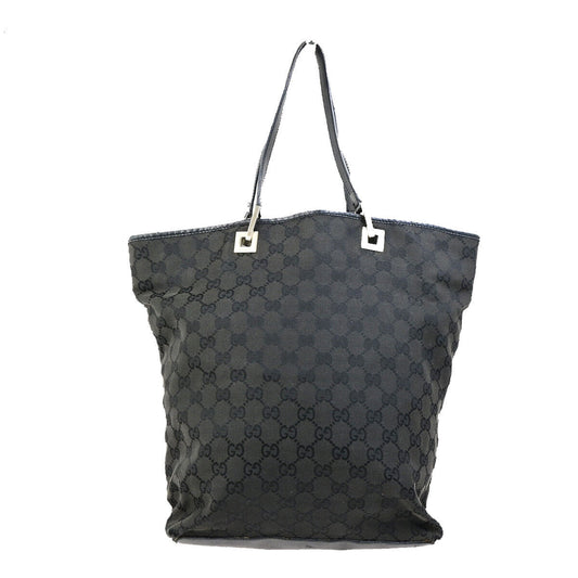 GUCCI Logo GG Pattern Shoulder Tote Bag Canvas Leather Black GHW Italy 09YG536