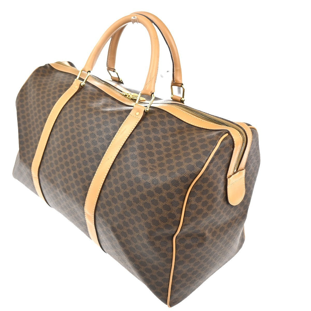 CELINE Logo Macadam Pattern Travel Hand Bag PVC Leather Brown GHW Italy 80TA473
