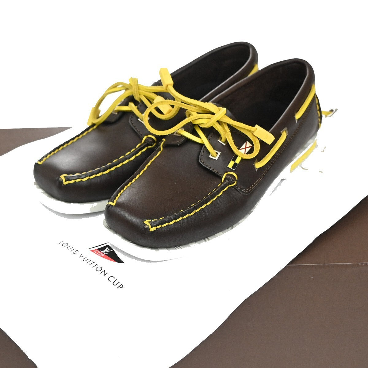 LOUIS VUITTON Logo Vuitton Cup Shoes Size 37  Leather Brown Yellow 88EE321