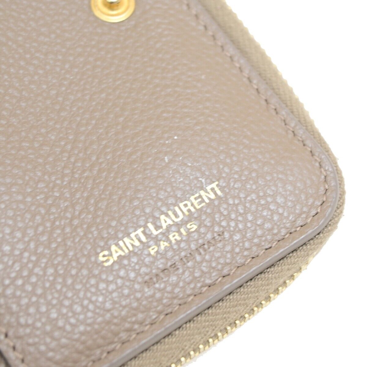 SAINT LAURENT YSL Logo Compact Bifold Wallet Purse Leather Brown 34KA400