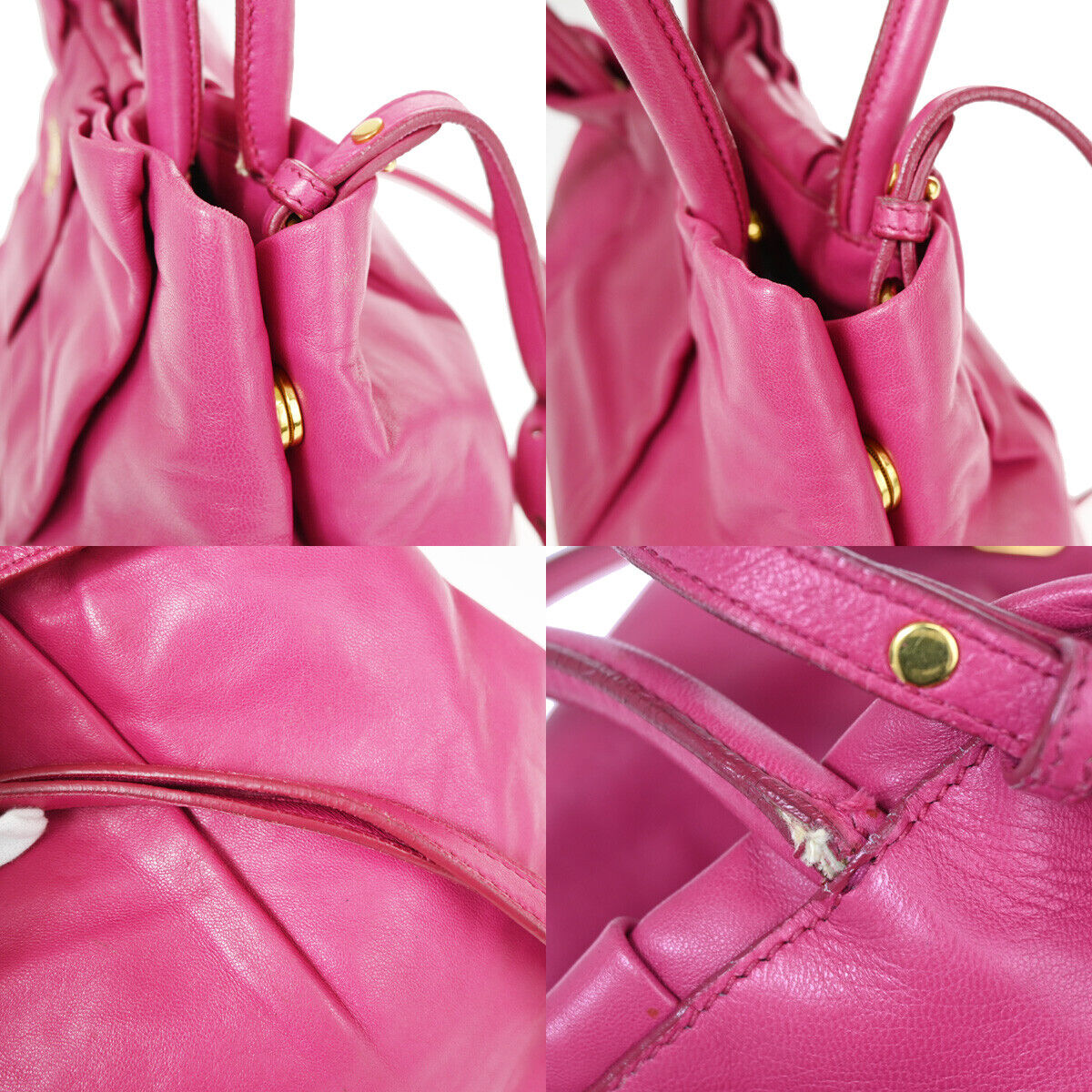 PRADA MILANO Logo Ribbon 2Way Shoulder Hand Tote Bag Leather Pink Gold 34YE444