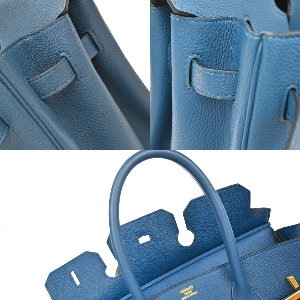 HERMES Birkin 35 Hand Bag Togo Leather Square Q Blue de Galice GHW 6600LC640