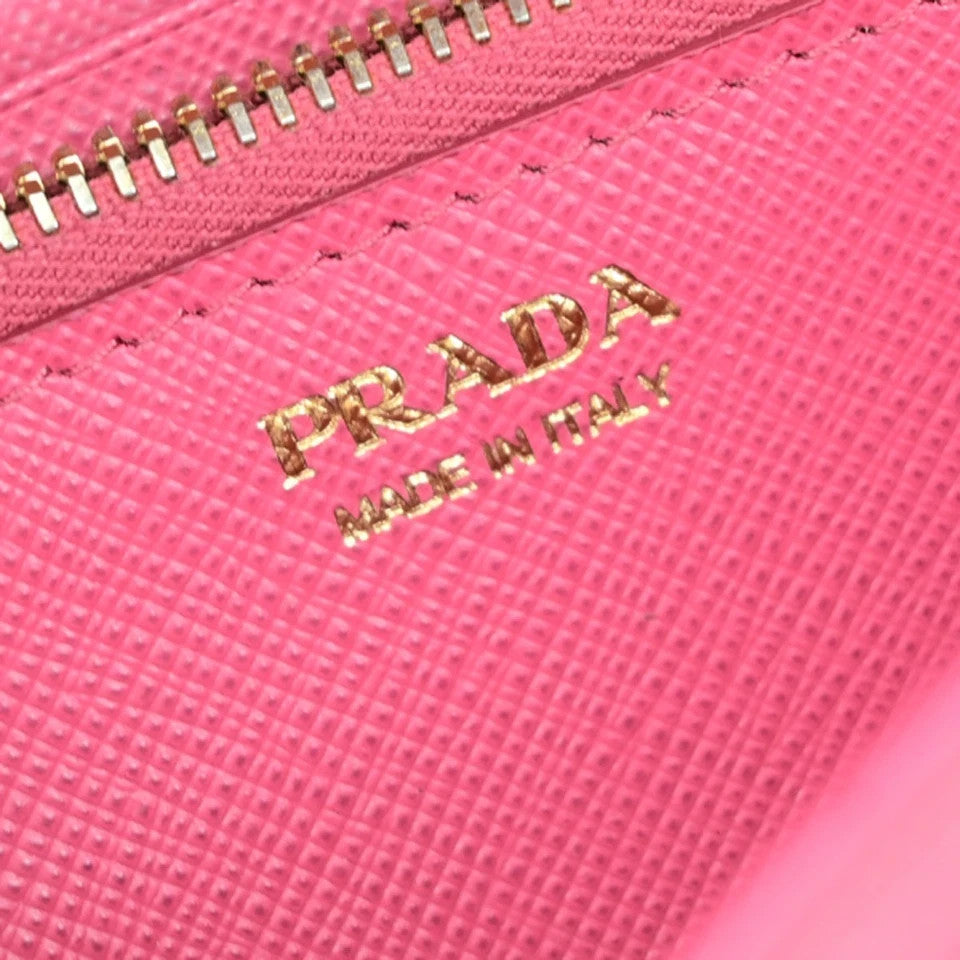 PRADA Logo Saffiano Multic Long Bifold Wallet Leather Black Pink GHW 37YH058
