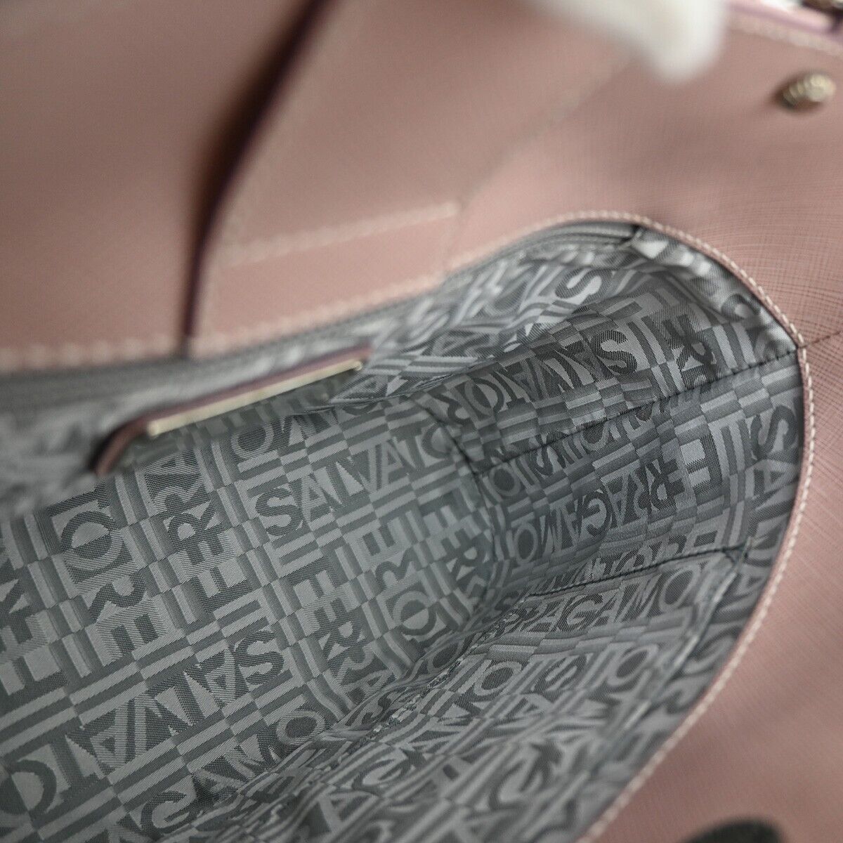 SALVATORE FERRAGAMO Gancini Hand Bag Leather Pink Silver Made in Italy 31EA709