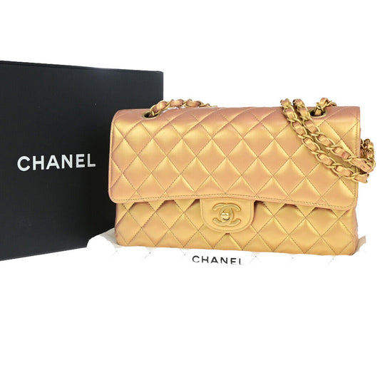 CHANEL CC Matelasse 25 Double Flap Chain Shoulder Bag Leather Pink Gold 401RK683