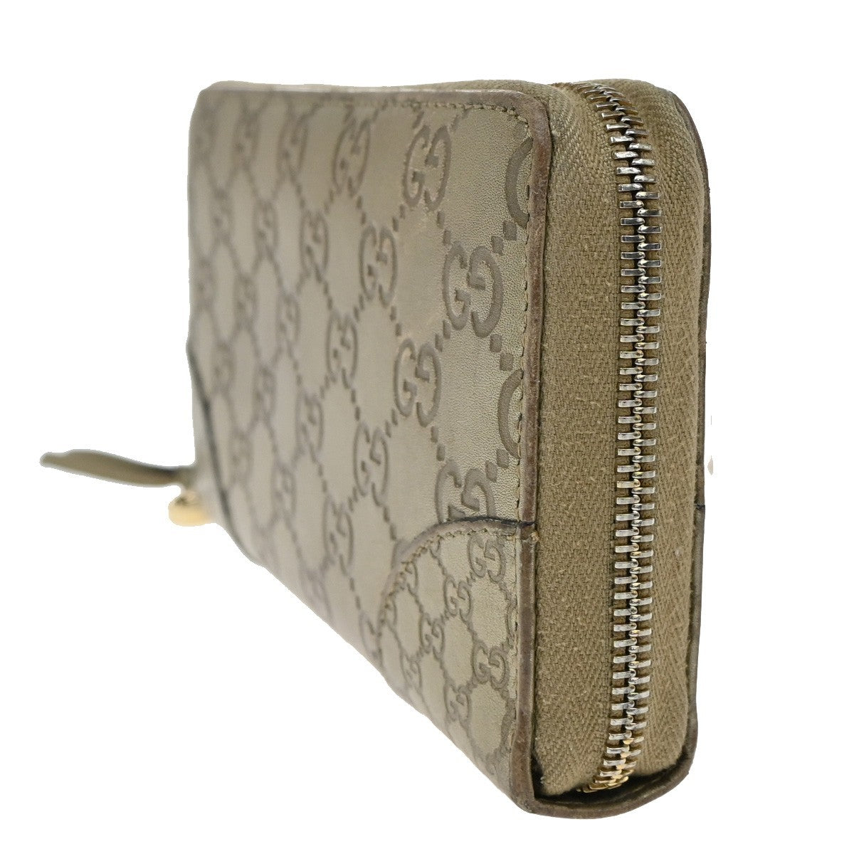 GUCCI Logo Guccissima GG Pattern Long Zipper Wallet Leather Beige GHW 09YH801