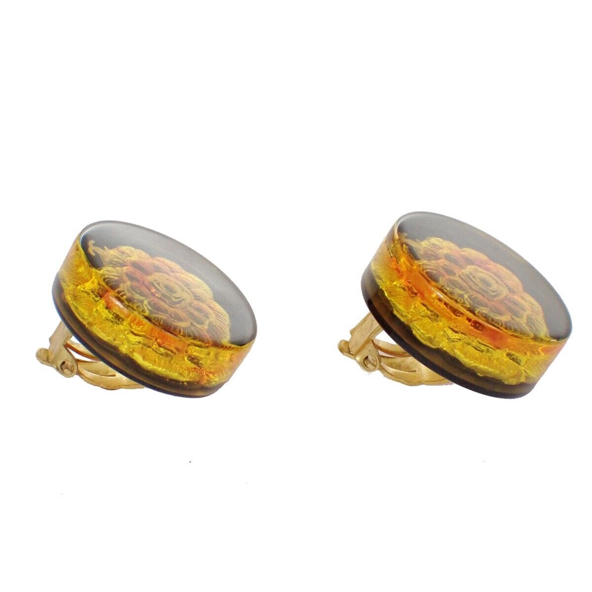 CHANEL CC Logo Camellia Button Earrings 98A Clip-On Plastic GHW Vintage 39RH869