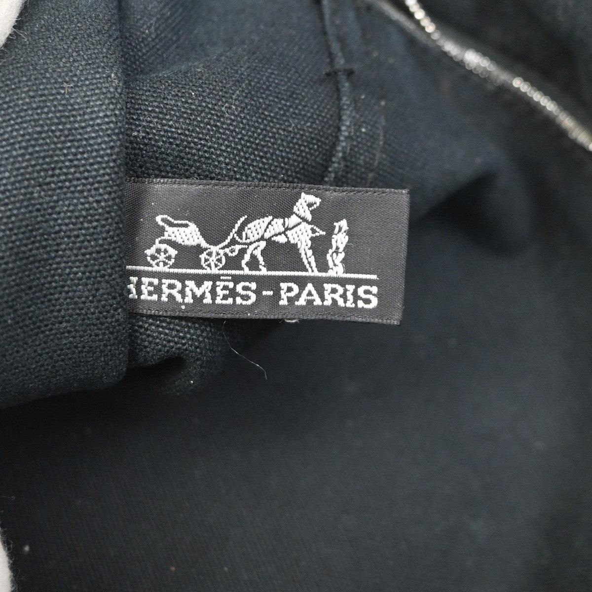 HERMES Logo Fourre Tout MM Hand Tote Bag 100% Cotton Black SHW France 07KC313