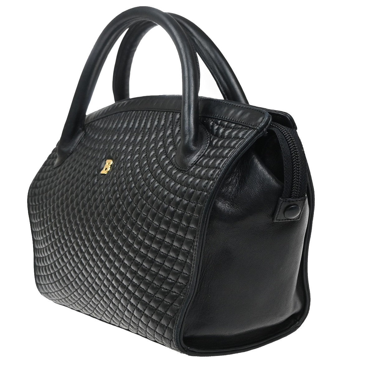 BALLY Logo Tassel Hand Bag Quilted Leather Black GHW Italy 09MA542