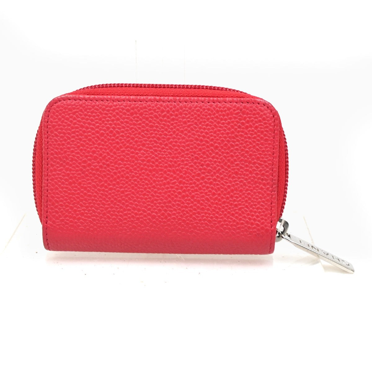 CHANEL CC Logo Zip Around Coin Wallet Grained Calfskin Leather Red Italy 87RL776