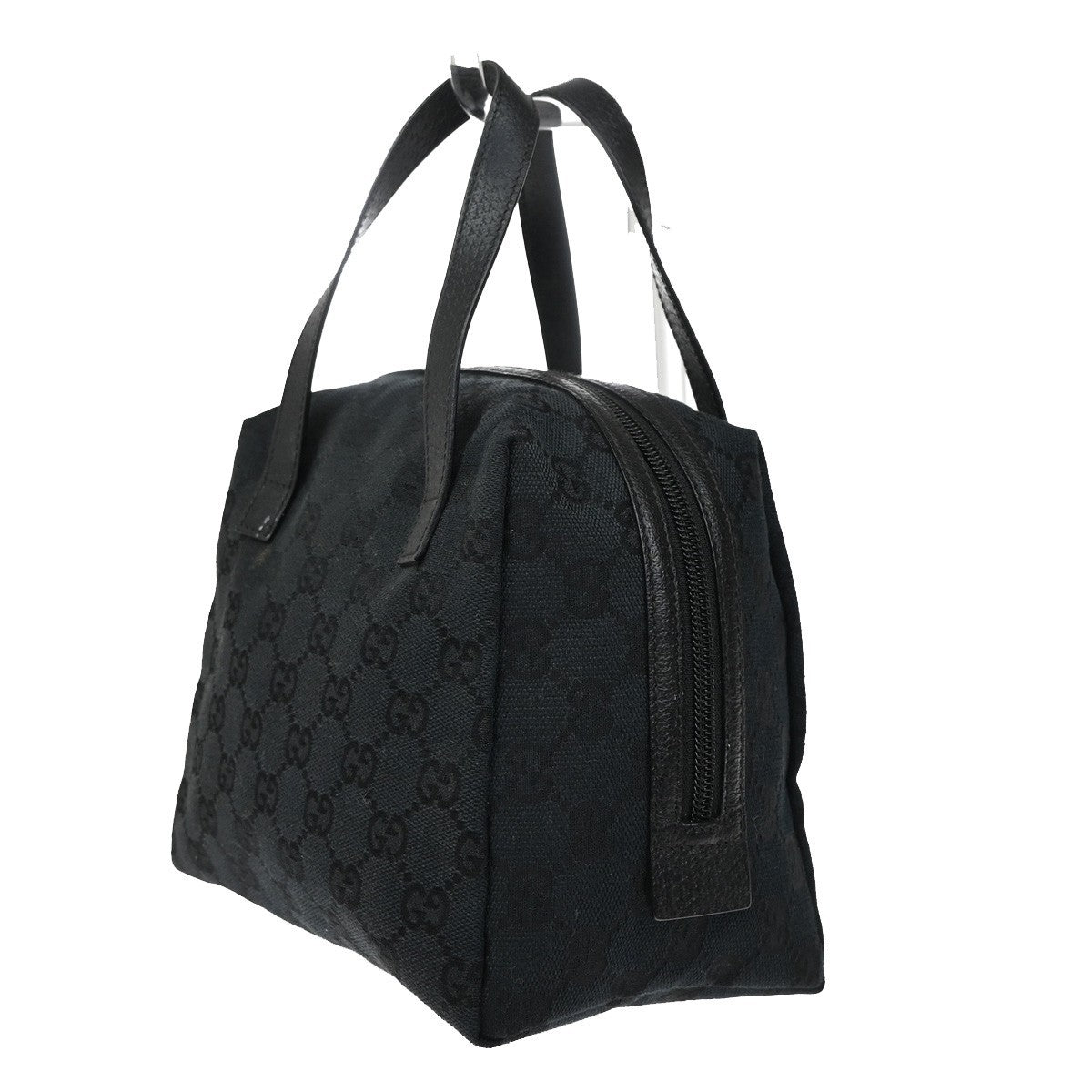 GUCCI GG Logo Pattern Shoulder Bag Canvas Leather Black Gold Italy 32KB494