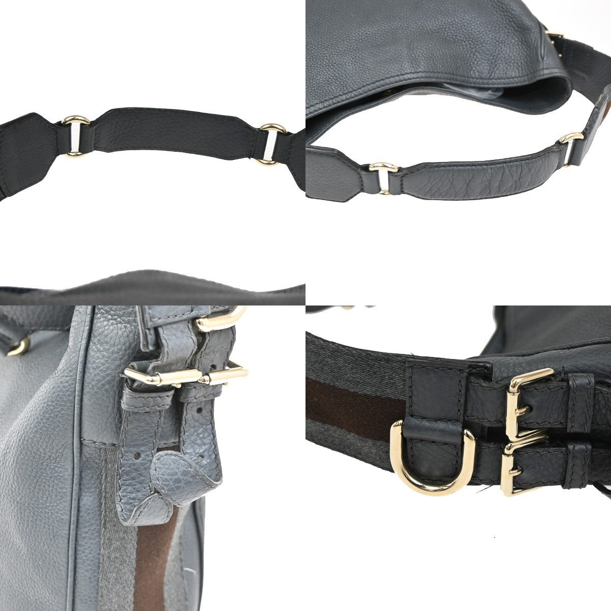 GUCCI Logo Heritage Web Striped Hobo Shoulder Bag Leather Gray GHW Italy 35DA239