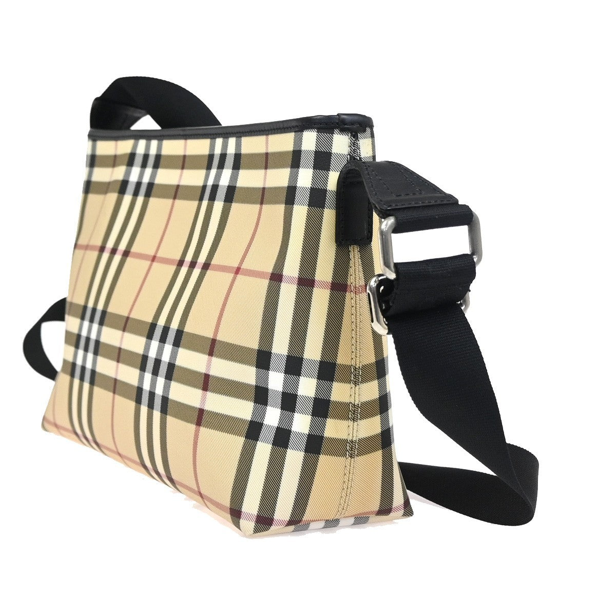 BURBERRY Nova Check Pattern Shoulder Bag PVC Leather Black Beige SHW 38KC921