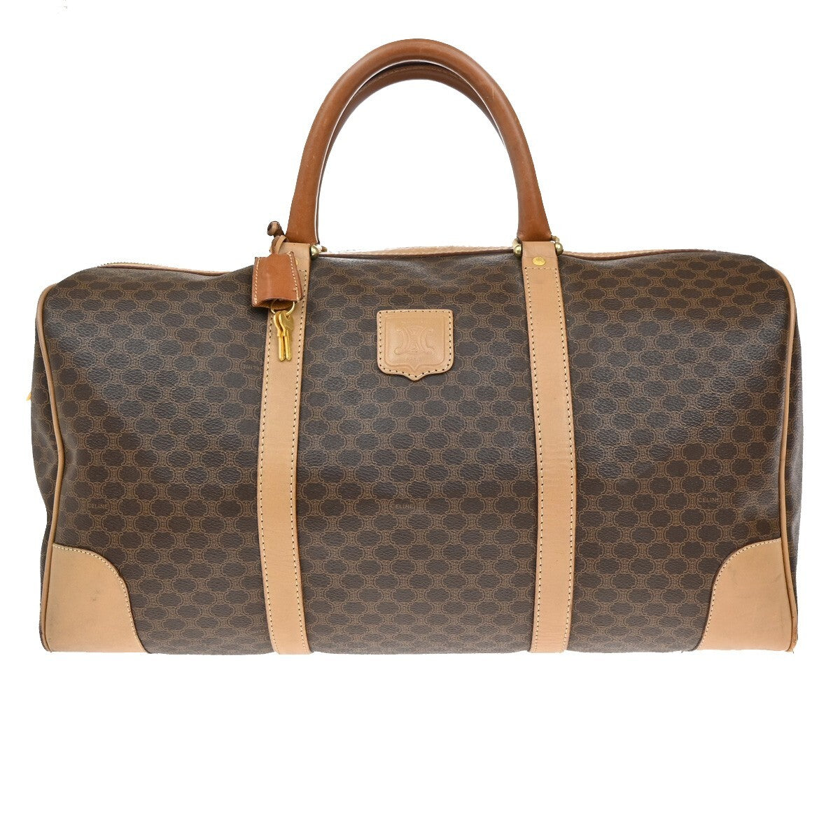 CELINE Logo Macadam Pattern Travel Hand Bag PVC Leather Brown Italy 02EE152