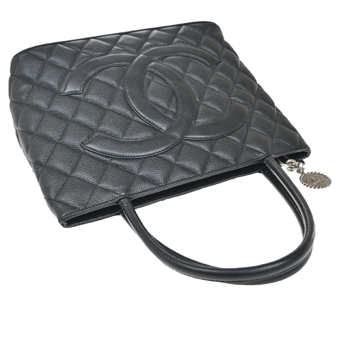 CHANEL Medallion Matelasse Shoulder Bag Grained Calfskin Leather Black 620RF881