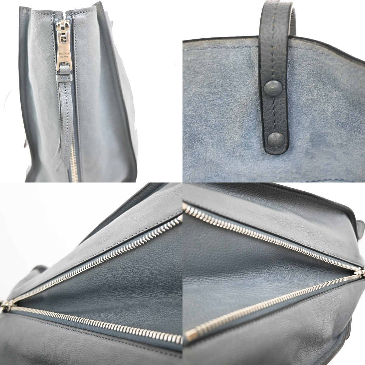 PRADA Logo Shoulder Tote Bag Glace Calf Leather Blue Marine SHW Italy 15KC780