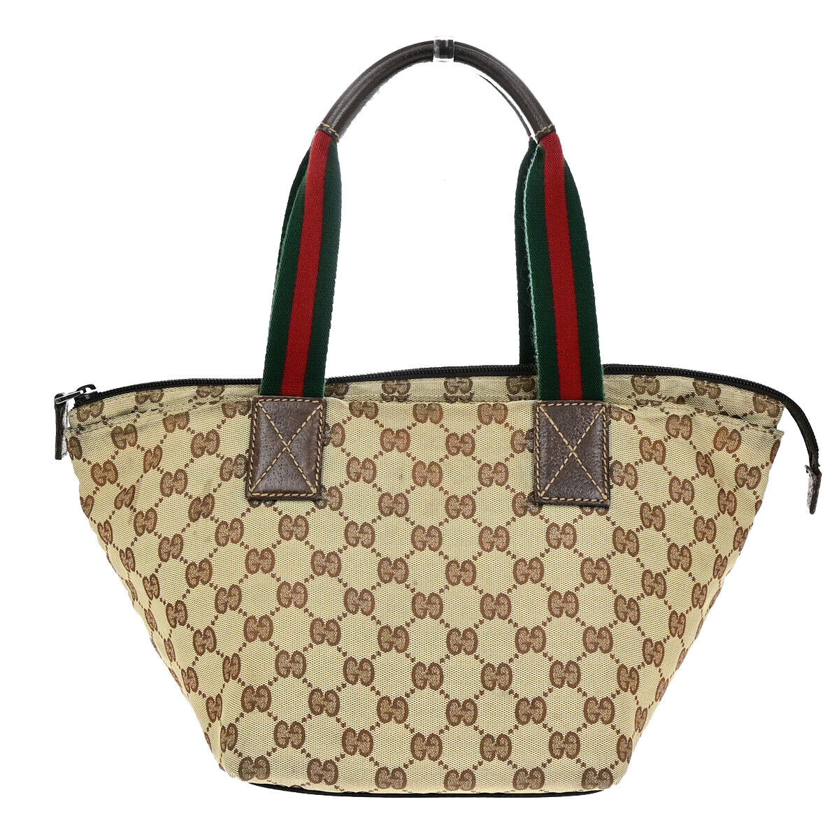 GUCCI Logo Sherry GG Pattern Hand Bag Canvas Leather Brown Italy 30YF012